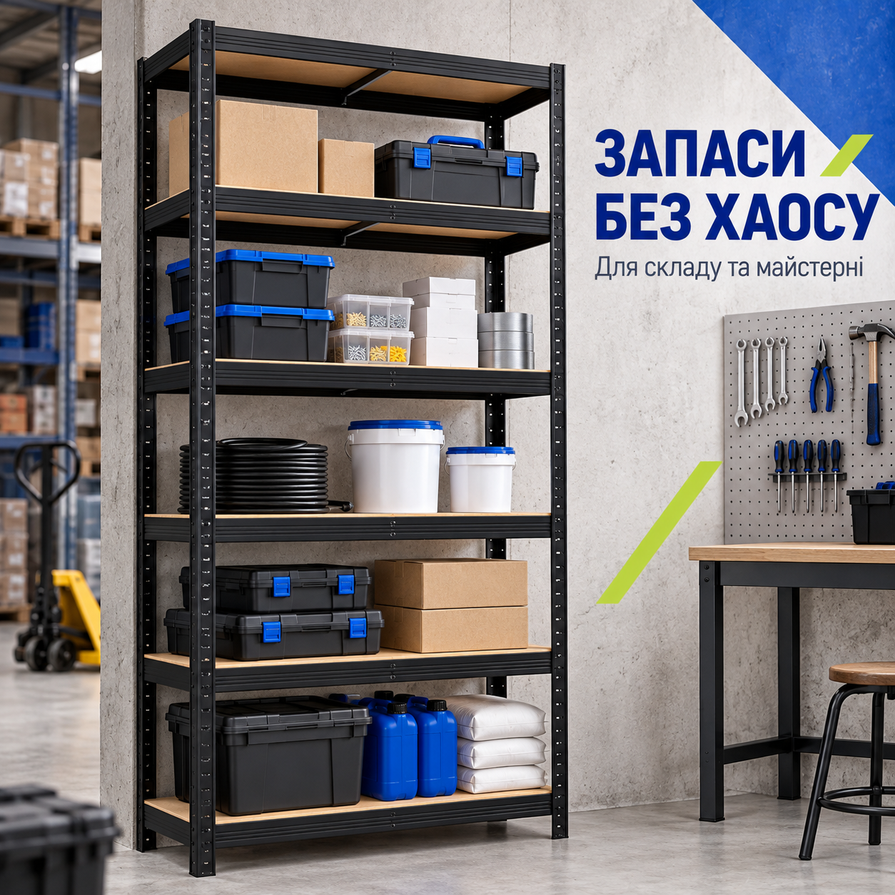 Розбірний стелаж Helper HP-1176 Slim 180×100×30/60 см, 5 полиць для коробок, інструментів і складу, організація гаража: використання