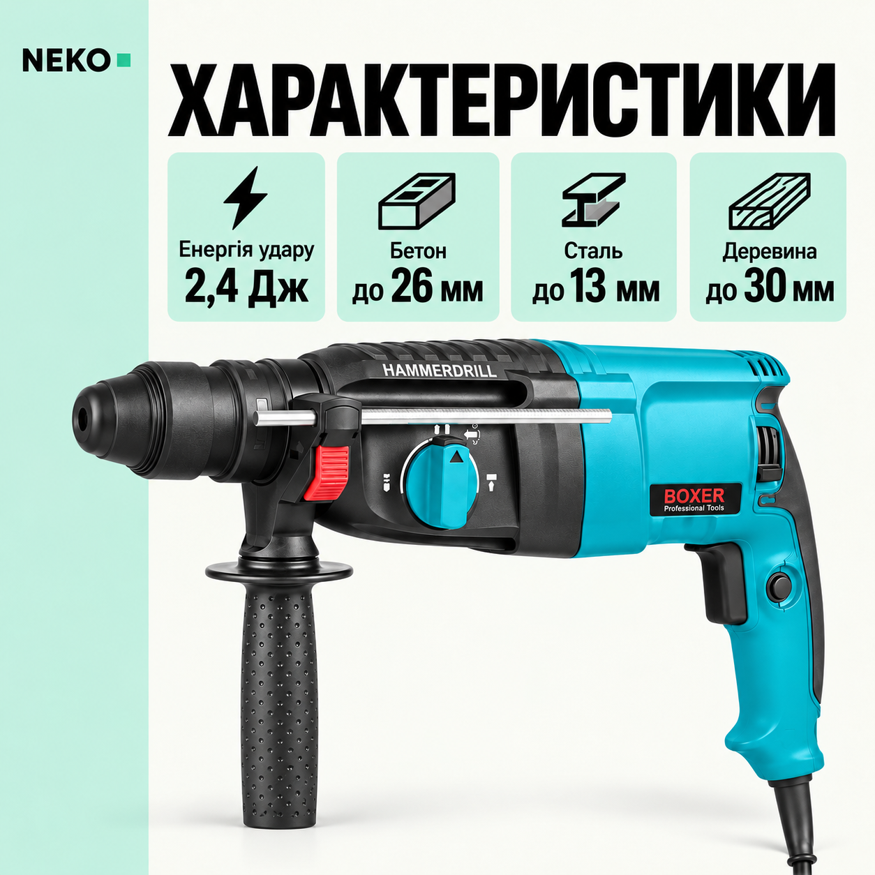 Перфоратор Boxer BX-8501 2,4 Дж с патроном SDS-plus для сверления и долбления