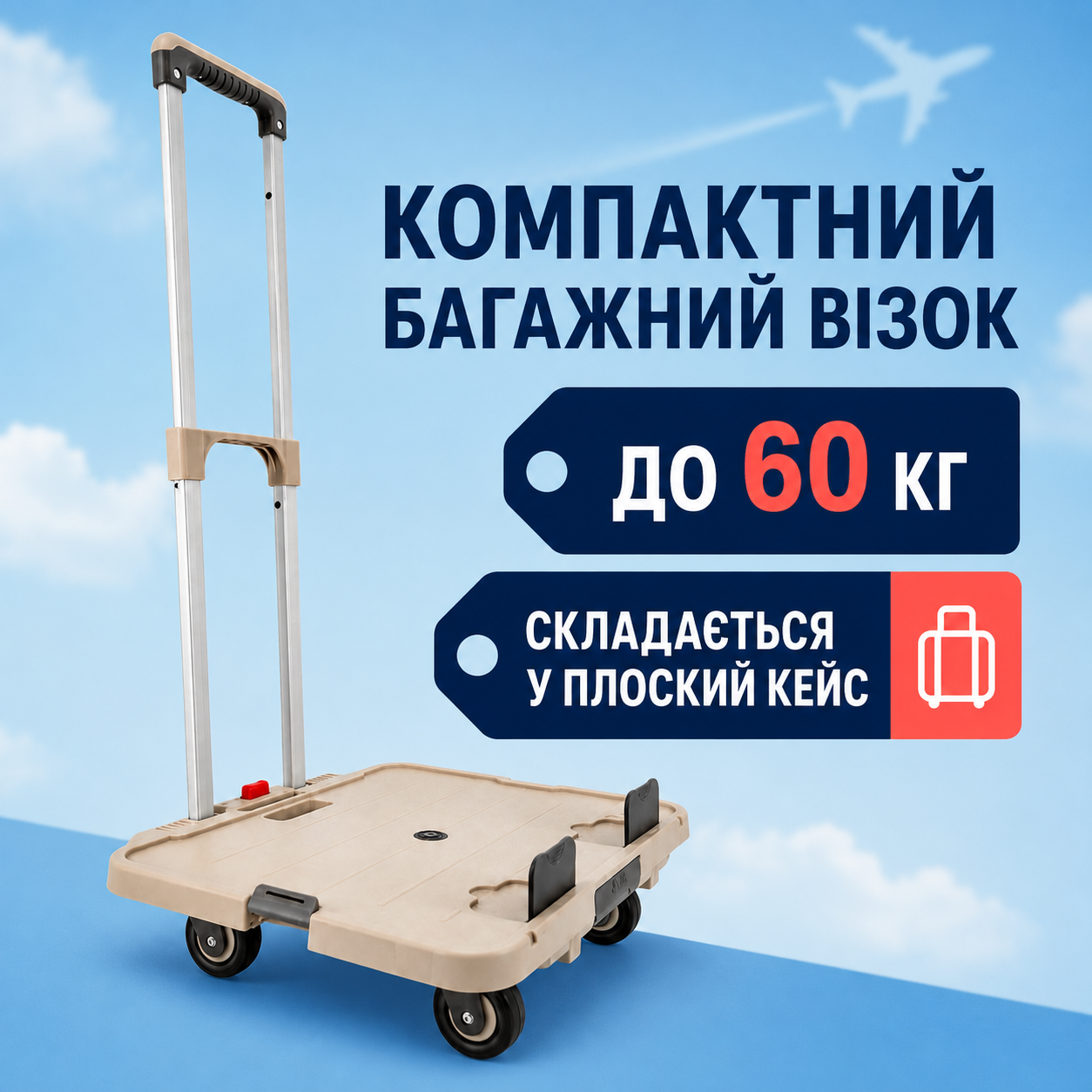 Складная багажная тележка-платформа Helper HP-1187 60 кг для чемоданов, посылок и покупок — главное фото без бренда и артикула