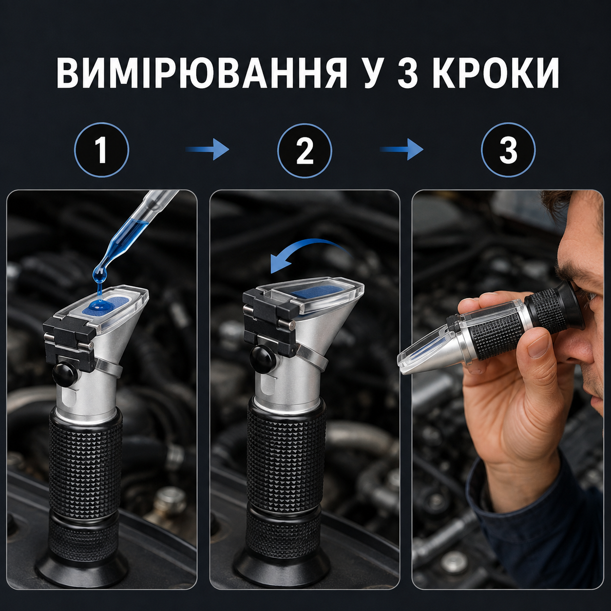 Измерение оптическим рефрактометром в три шага
