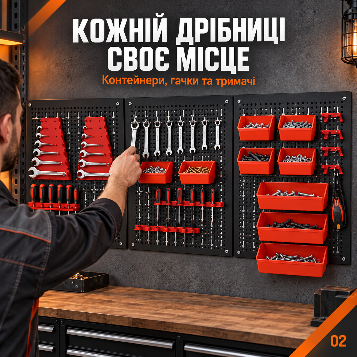 Панель для инструментов Kraft&Dele KD11898 120×60 см, настенная перфорированная доска с контейнерами: фото 2