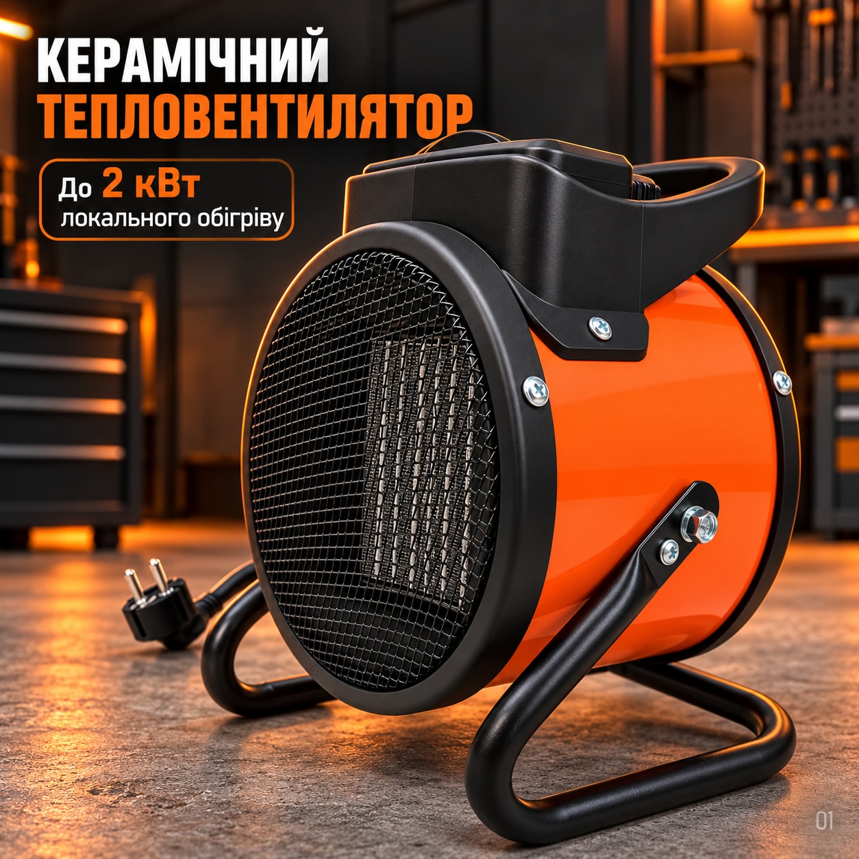 Керамический тепловентилятор Rebiner RFH20 2 кВт, электрическая теплодуйка с термостатом, 3 режима: фото 1