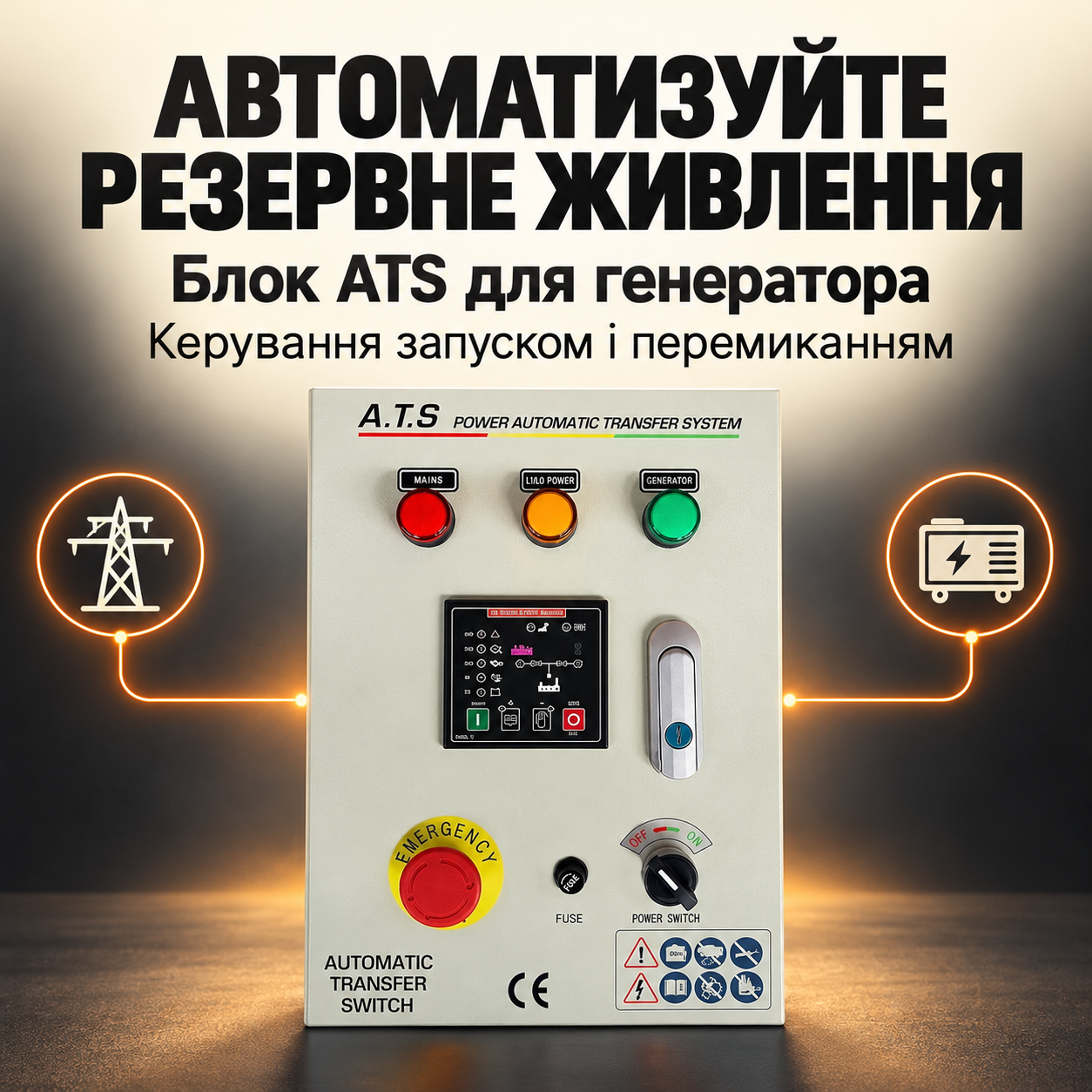 Блок ATS Kraft&Dele KD198-ATS, автоматика запуска генератора и переключения резервного питания, IP41