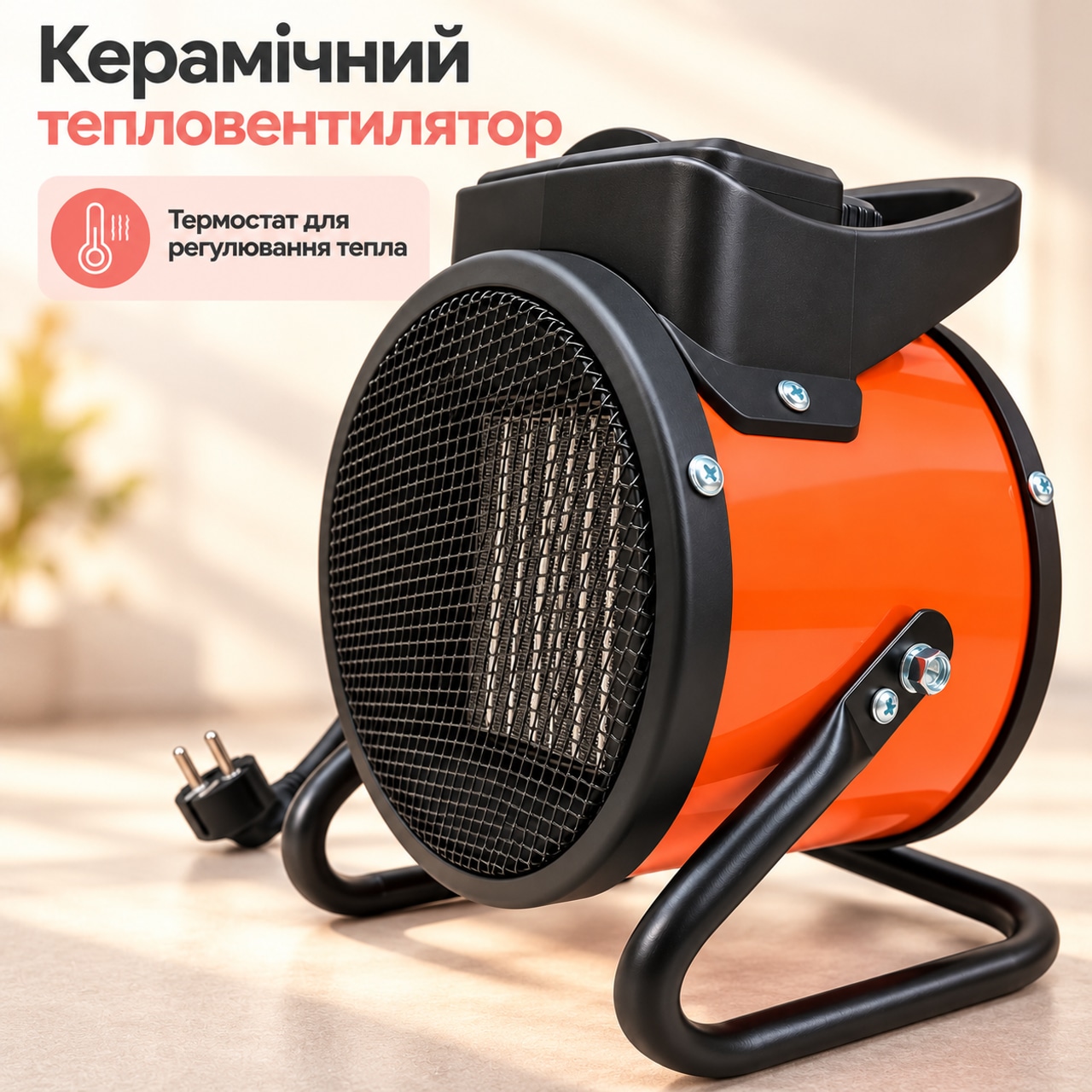 Керамический тепловентилятор Rebiner RFH-20 2 кВт с термостатом, переносной электрообогреватель 1000/2000 Вт: фото 1