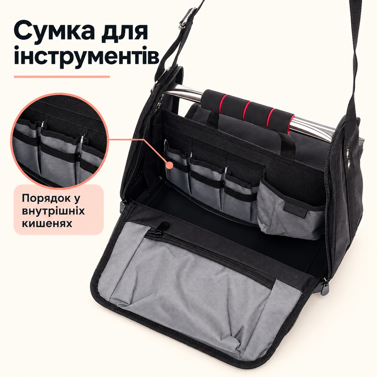 Сумка для инструментов Kraft&Dele KD2039 37×20×29 см, органайзер с жестким дном и плечевым ремнем: фото 1